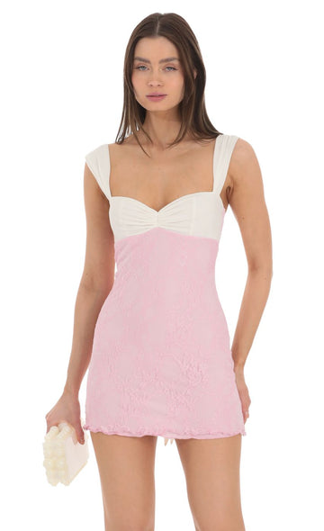 Two Toned Lace Dress in White and Pink