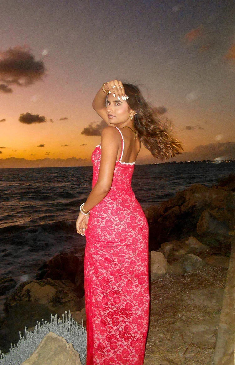 Kata Red Lace Maxi Dress