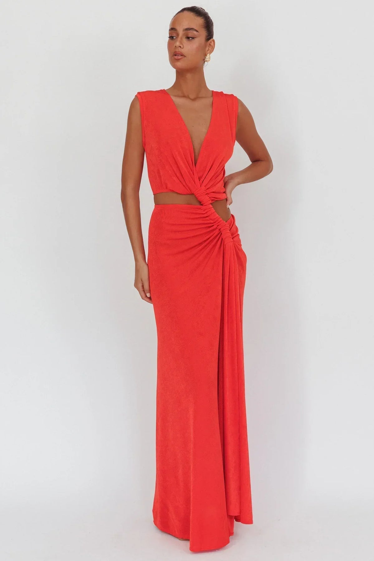 Mimosa Twist Waist Maxi Dress Coral