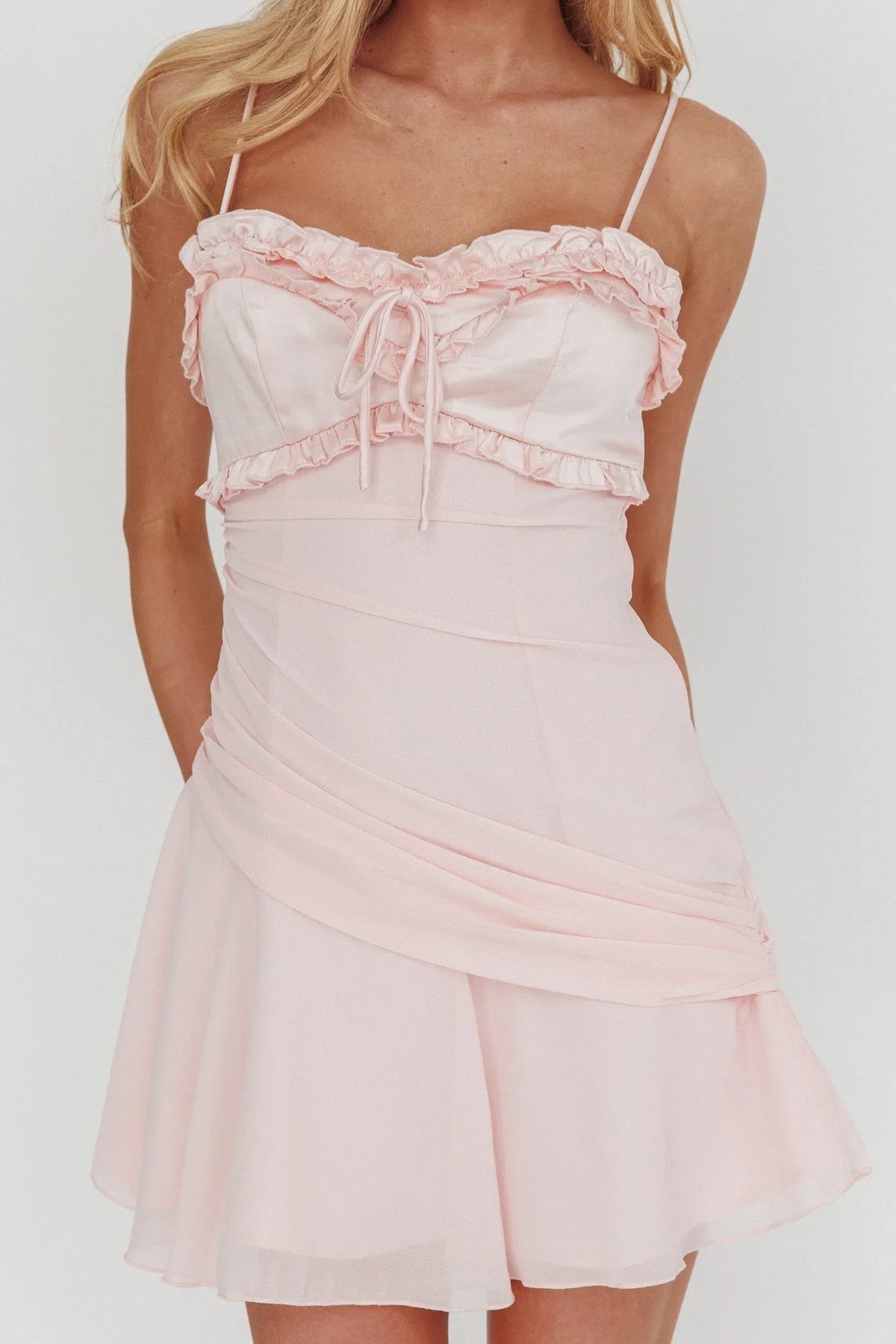 Dainty Frill Trim Mini Dress Pink